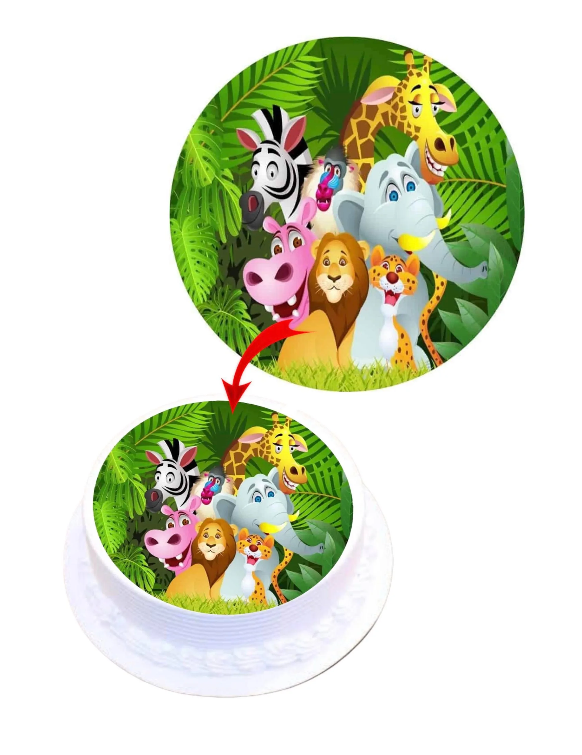 Jungle Animal Edible Cake Topper Round Images Cake Decoration
