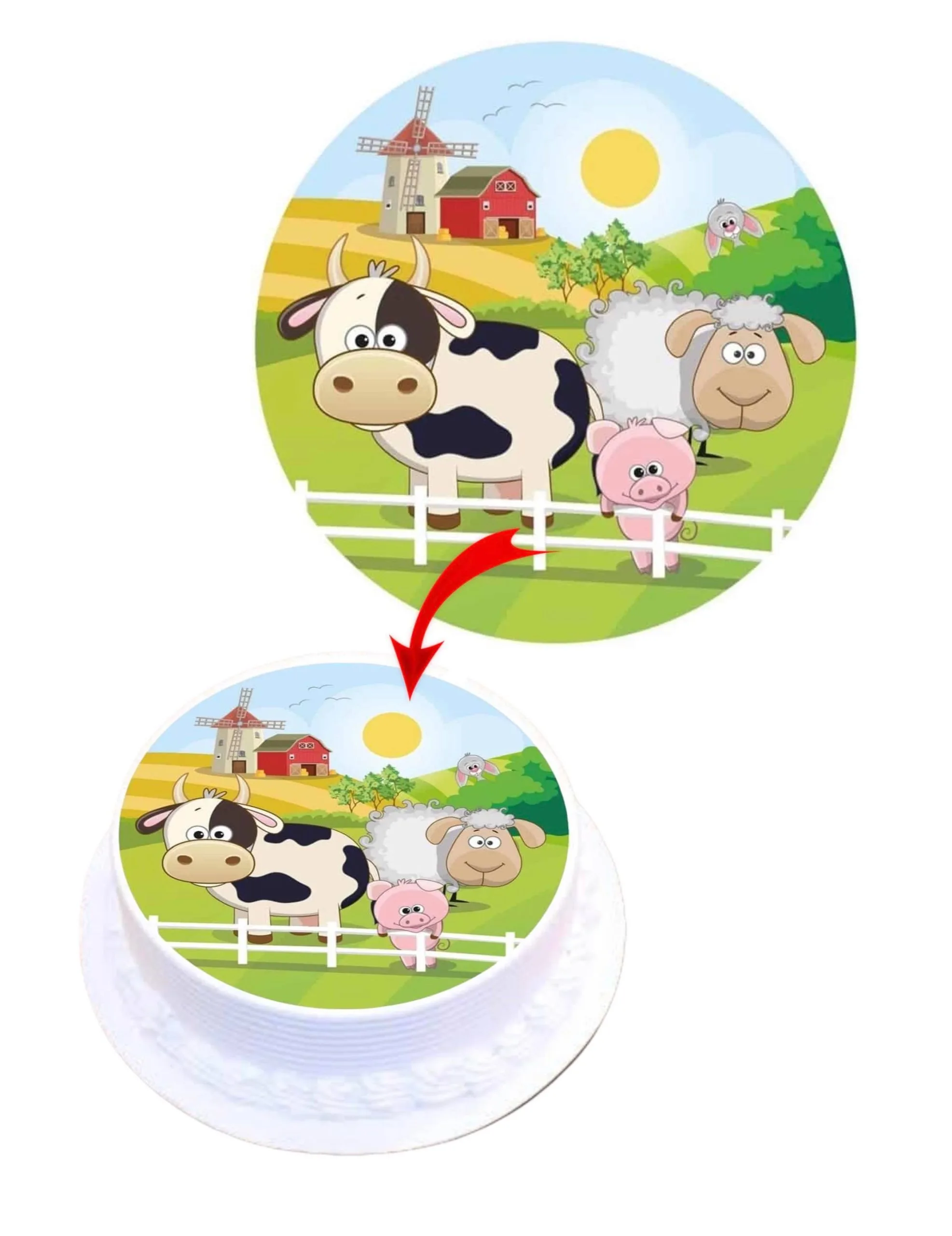 Animal Farm Edible Cake Topper Round Images Cake Decoration