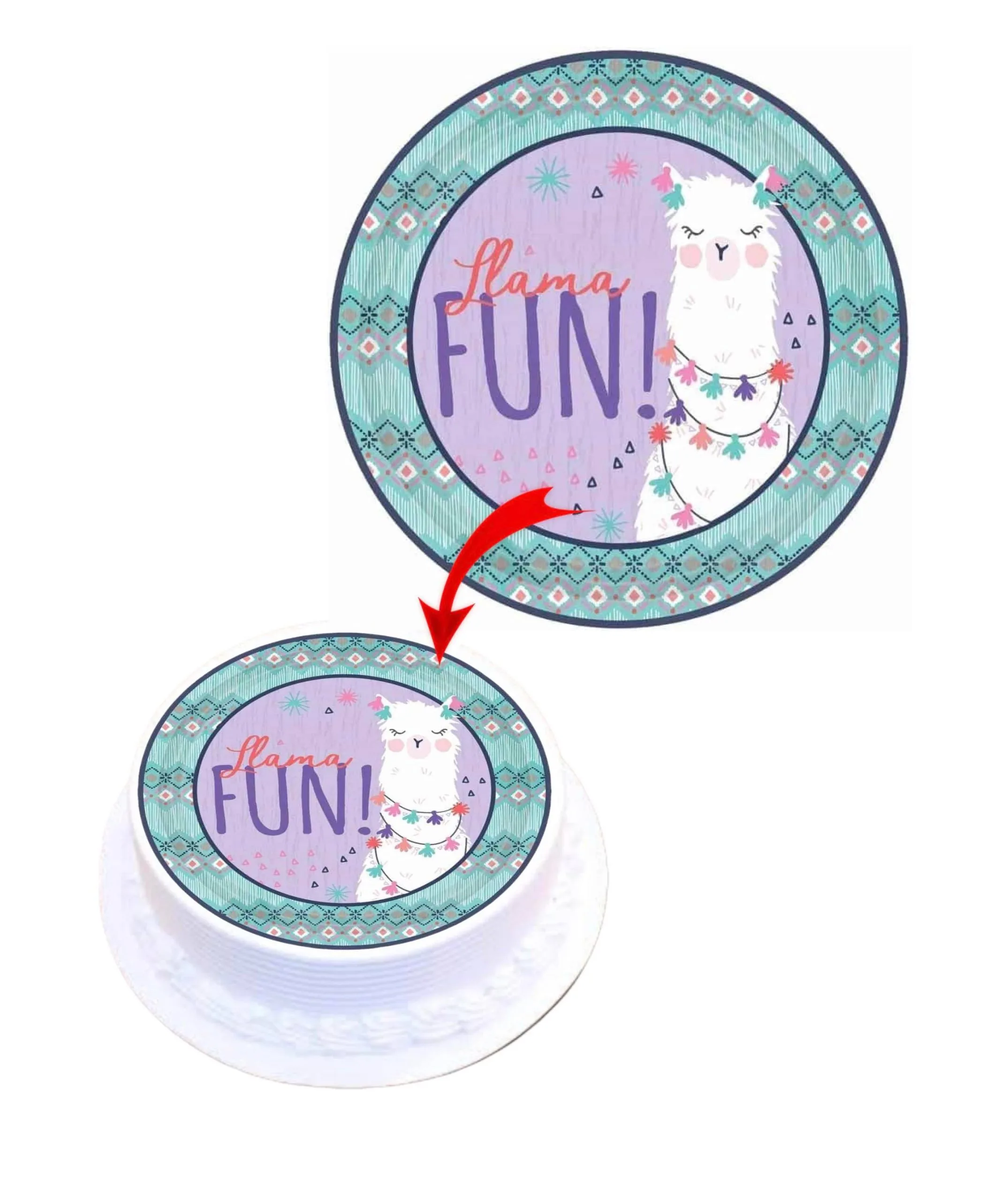Fun Llama Edible Cake Topper Round Images Cake Decoration