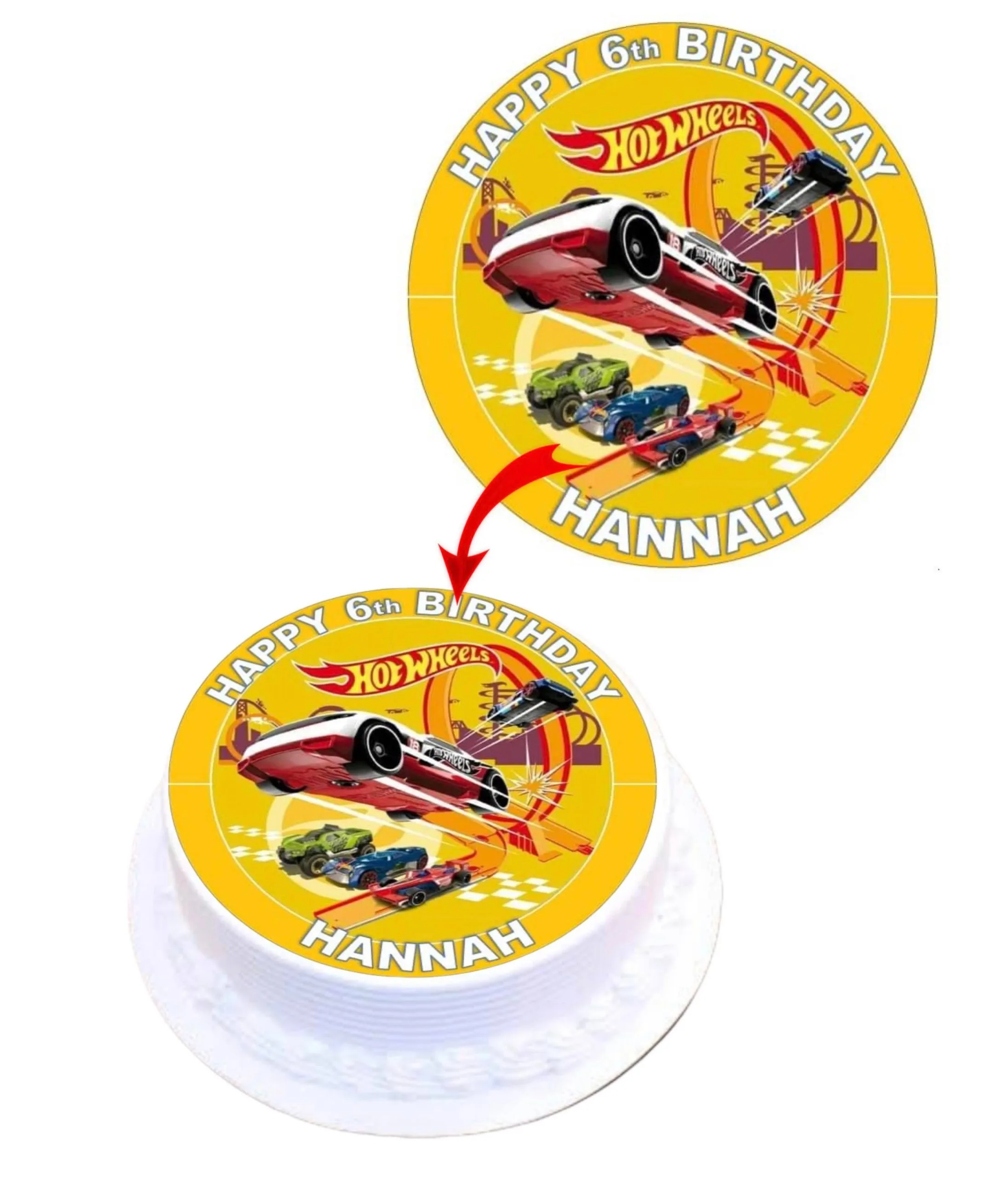 Hot Wheels Personalized Edible Round Cake Topper Decoration Images