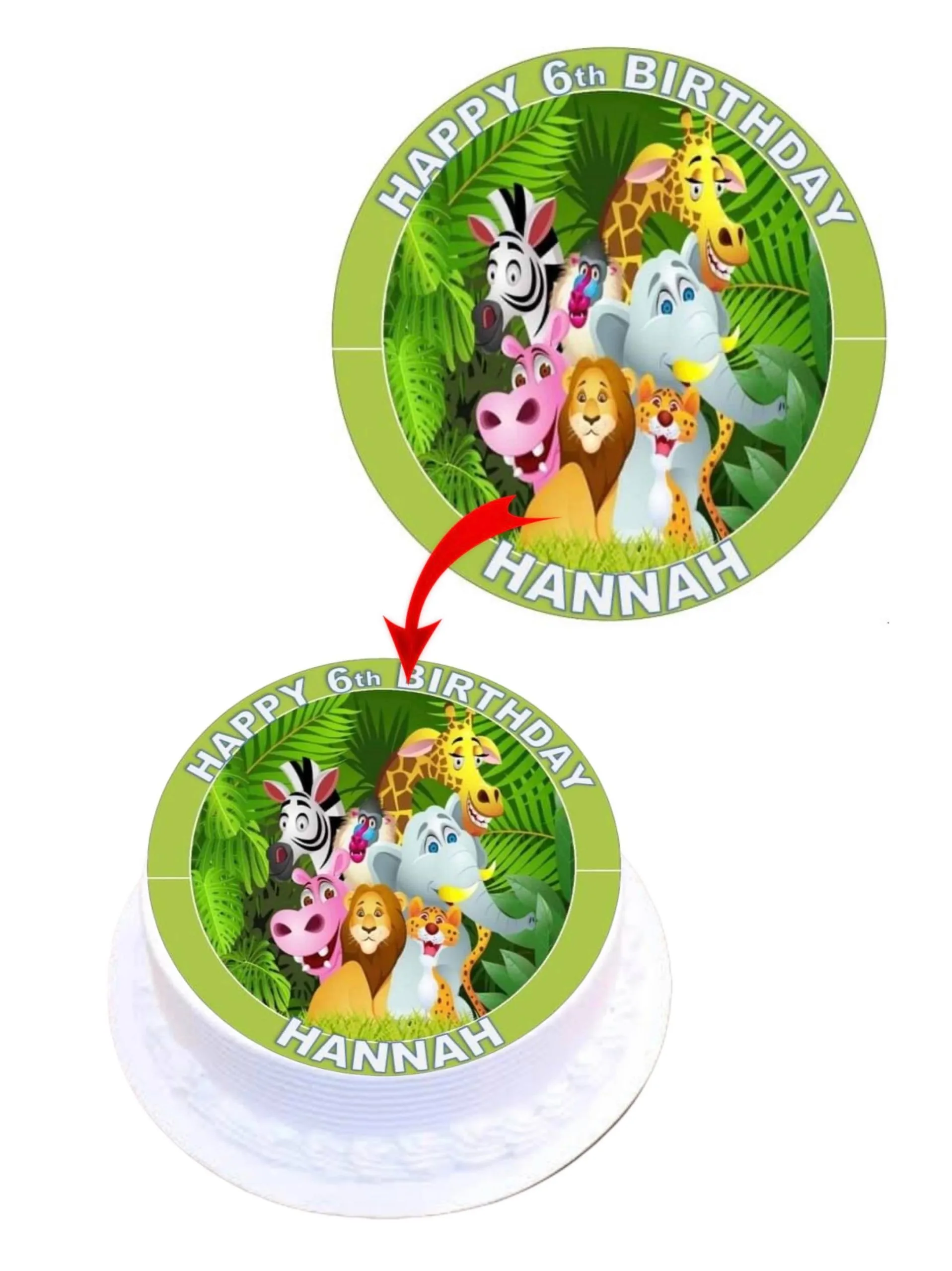 Jungle Animal Personalized Edible Round Cake Topper Decoration Images