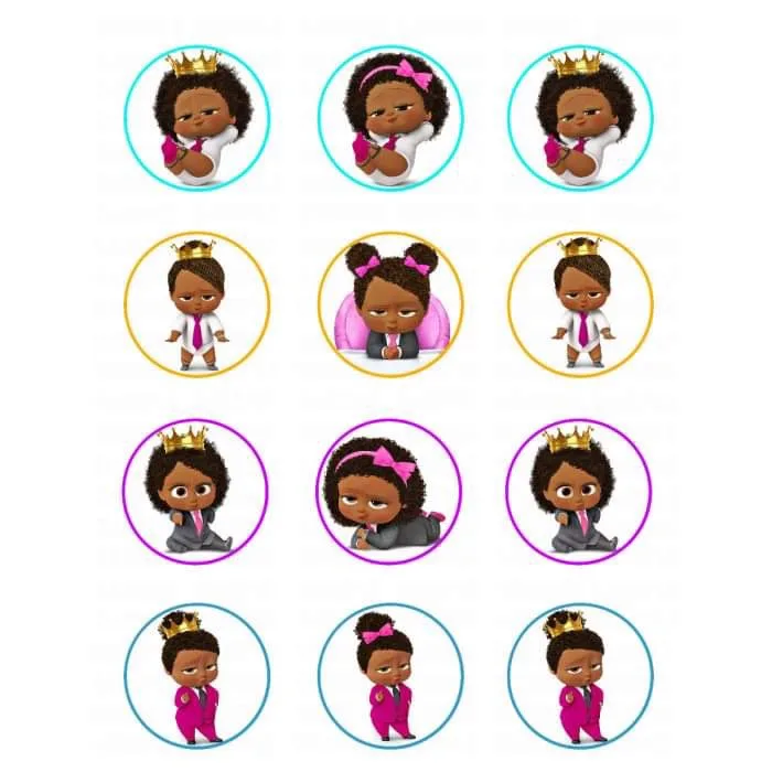 African Baby Boss Edible Cupcake Topper 4cm Round Uncut Images Decoration