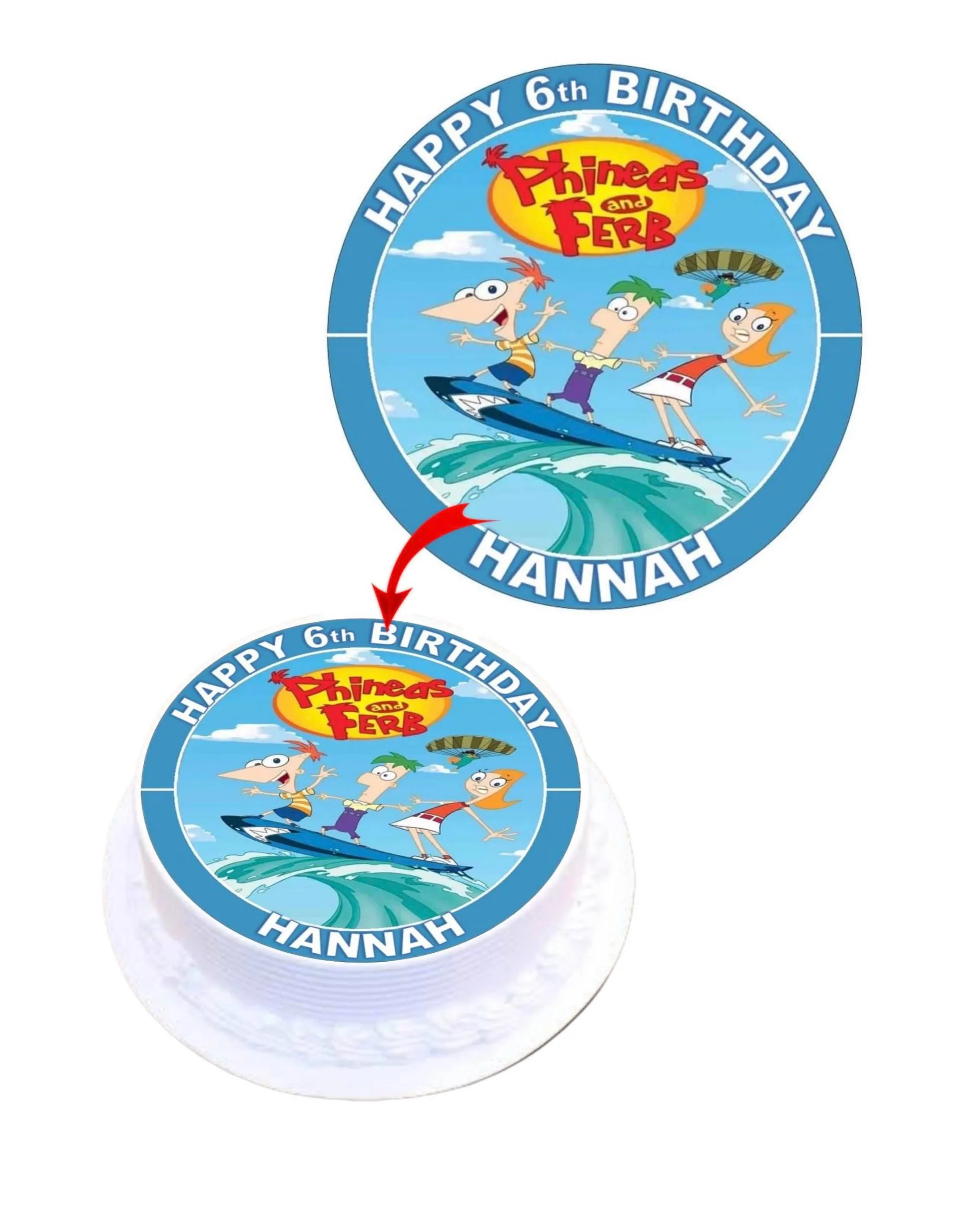 Phineas and Ferb Personalized Edible Round Cake Topper Decoration Images