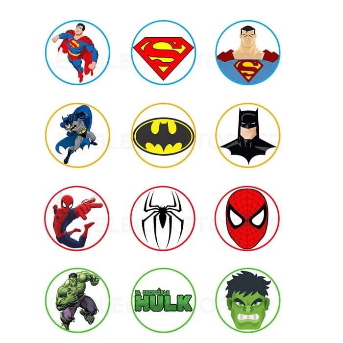 Super Hero Edible Cupcake Topper 4cm Round Uncut Images Decoration