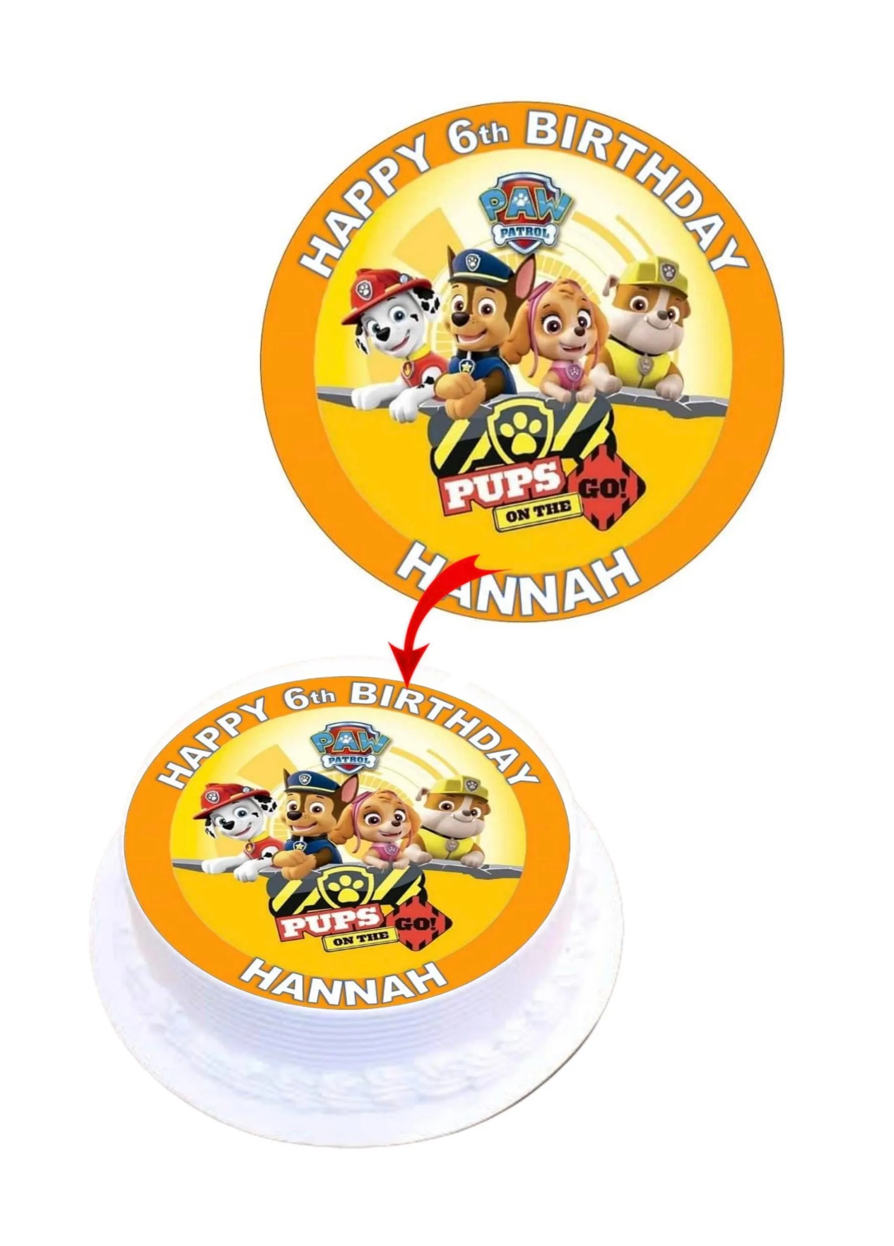 Paw Patrol Pups Go Personalized Edible Round Cake Topper Decoration Images