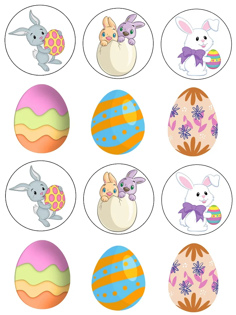 Happy Easter Rabbit Egg Cupcake Topper 4cm Round Uncut Images Topper