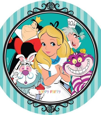 Alice in Wonderland Edible Birthday Cake Topper Decoration Round Image