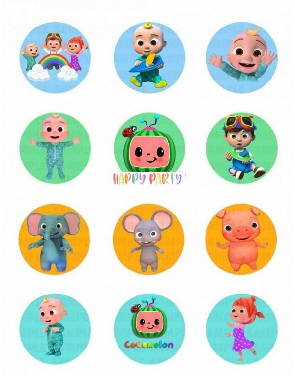 COCOMELON Edible Cupcake Toppers 4cm UNCUT Images - Happy Party