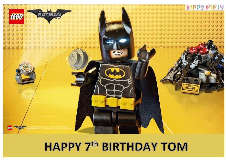 BATMAN LEGO PERSONALISED Edible A4 Cake Topper Images - Happy Party