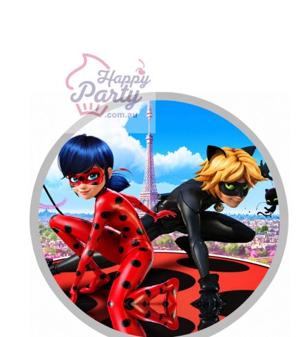 MIRACULOUS LADYBUG AND CAT NOIR Edible Cake Topper Decoration Round Image