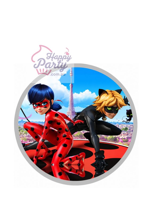 MIRACULOUS LADYBUG AND CAT NOIR Edible Cake Topper Decoration Round Image