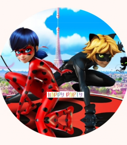 MIRACULOUS LADYBUG AND CAT NOIR Edible Cake Topper Decoration Round Image