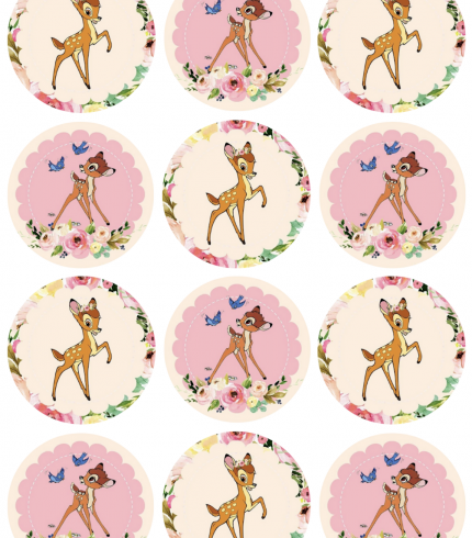 Bambi Edible Cupcake Topper 4cm Round Uncut Images Decoration