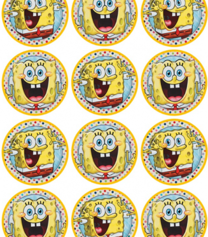 SpongeBob Edible Cupcake Topper 4cm Round Uncut Images Decoration