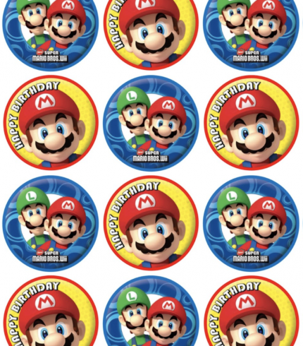 Super Mario Brothers Edible Cupcake Topper 4cm Round Uncut Images Decoration