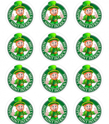 Stain Patrick’s Day Edible Cupcake Topper 4cm Round Uncut Images Decoration