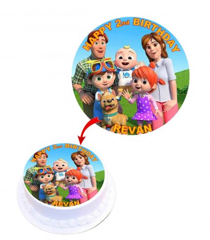 Cocomelon Family Personalised Round Edible Cake Topper Decoration Images