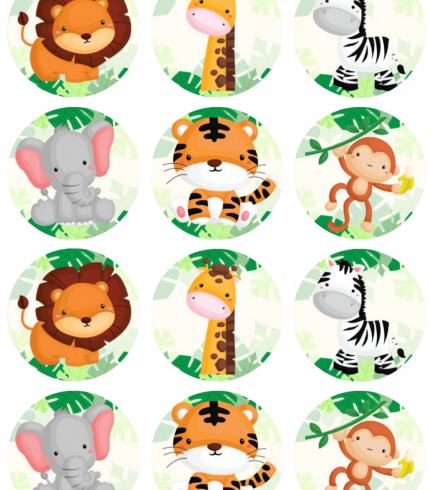 Jungle Animals Edible Cupcake Topper 4cm Round Uncut Images Decoration