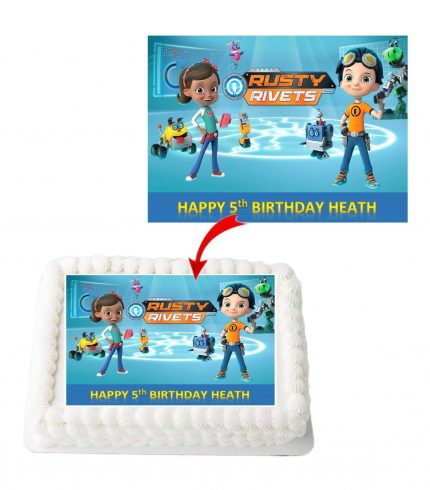 Rusty Rivets Personalized Edible A4 Rectangle Size Birthday Cake Topper Decoration Images
