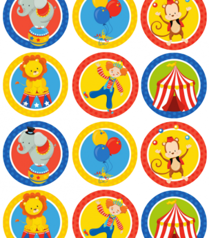 Circus Theme Edible Cupcake Topper 4cm Round Uncut Images Decoration