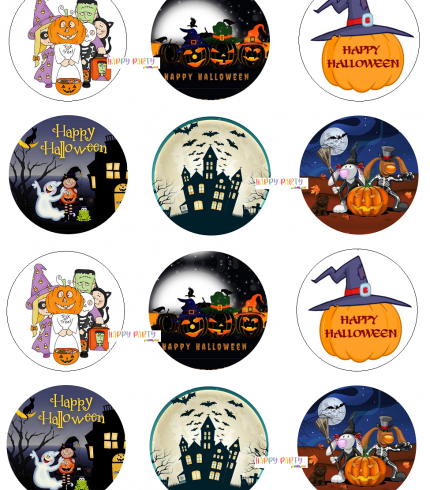 Halloween Theme Edible Cupcake Toppers 4cm UNCUT Images