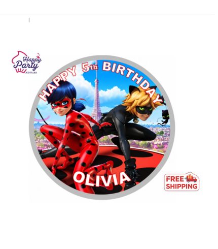 Miraculous Ladybug and Cat Noir Personalised Edible Cake Topper Decoration Images