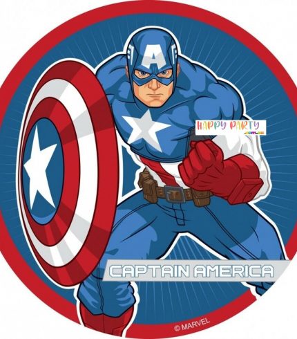 Captain America Edible Birthday Cake Topper Decoration Round Image