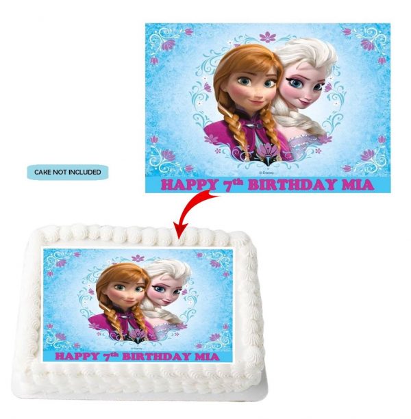 Frozen Elsa Anna PERSONALISED Edible A4 Rectangle Size Birthday Cake Topper  Decoration Images - Happy Party