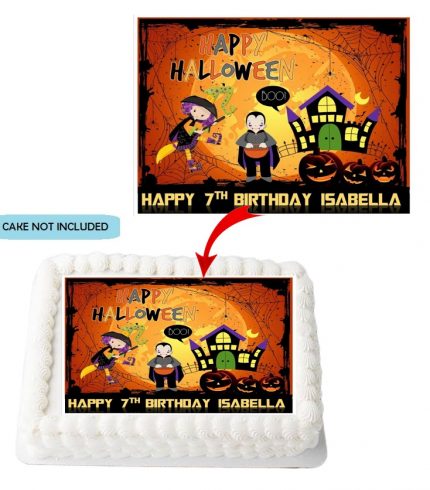 Halloween Theme PERSONALISED Edible A4 Rectangle Size Birthday Cake Topper Decoration Images