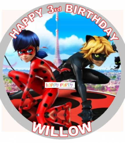 Miraculous Ladybug and Cat Noir Personalised Edible Cake Topper Decoration Images