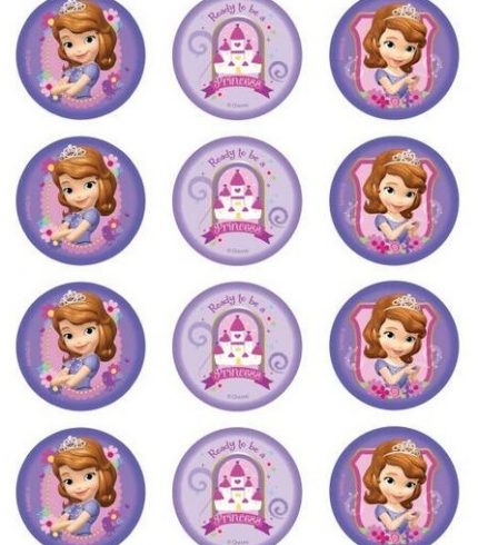 12 x Sofia The First Edible Cupcake Topper 4cm Round Uncut Images Decoration