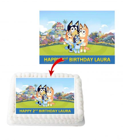 Bluey Personalized Edible A4 Rectangle Size Birthday Cake Topper Decoration Images