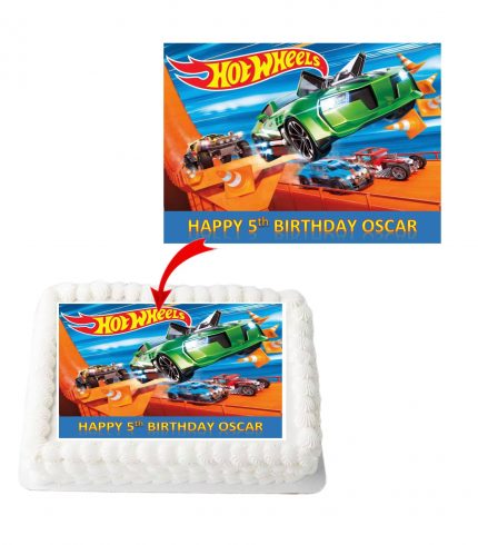 Hot Wheels Personalized Edible A4 Rectangle Size Birthday Cake Topper Decoration Images