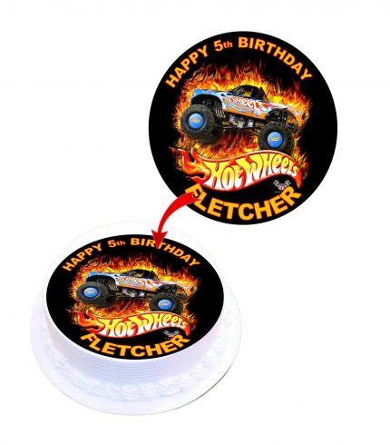 Hot Wheels Personalised Round Edible Cake Topper Decoration Images