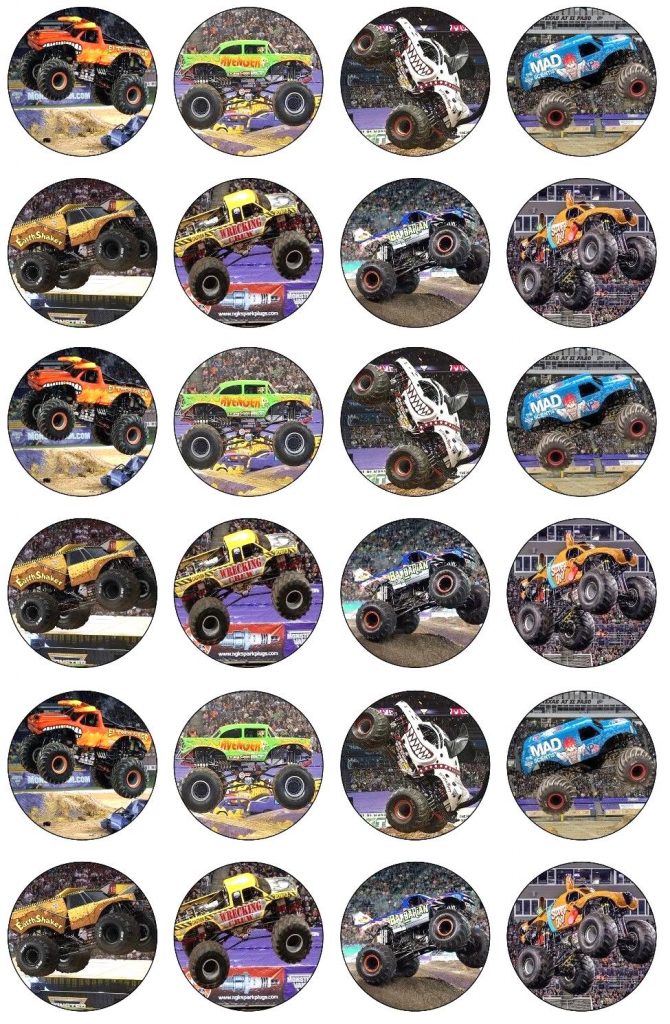 Monster Truck Edible Cupcake Topper 4cm Round Uncut Images Decoration ...