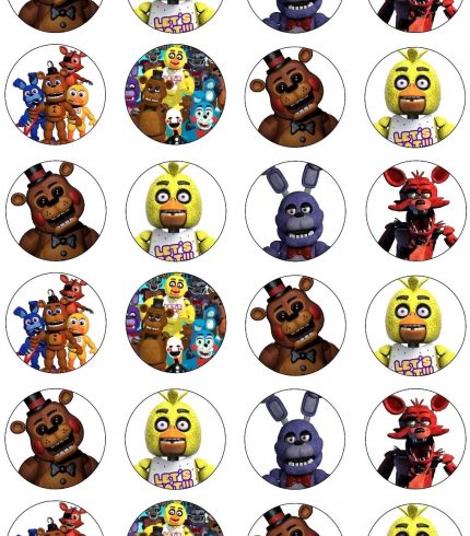 Five nights at Freddy Edible Cupcake Topper 4cm Round Uncut Images Decoration