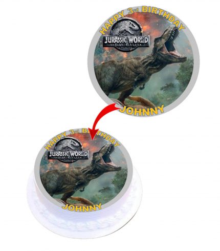 Jurassic World T Rex Personalised Round Edible Cake Topper Decoration Images