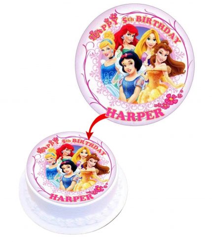 Disney Princess Personalised Round Edible Cake Topper Decoration Images