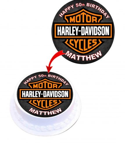 Harley Davidson Personalised Round Edible Cake Topper Decoration Images