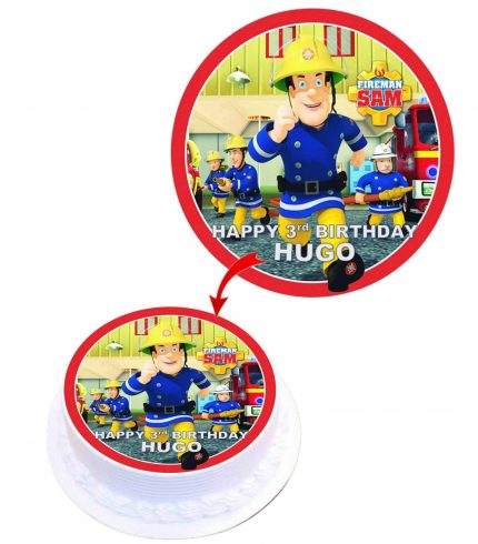 Fireman Sam Personalised Round Edible Cake Topper Decoration Images