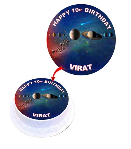 Space Personalised Round Edible Cake Topper Decoration Images