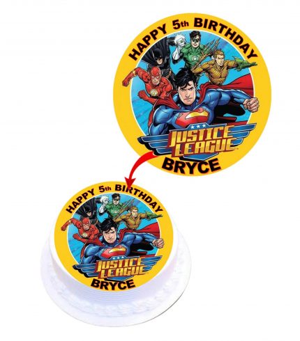 Justice League Personalised Round Edible Cake Topper Decoration Images