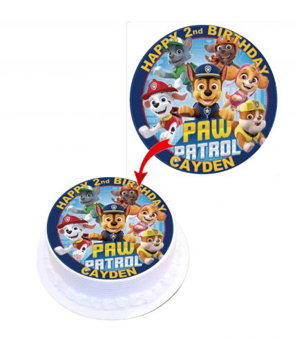 Paw Patrol Personalised Round Edible Cake Topper Decoration Images
