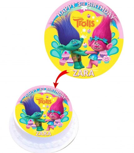 Trolls #2 Personalised Round Edible Cake Topper Decoration Images