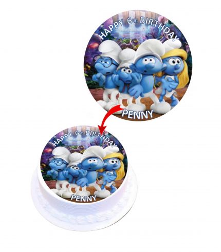 Smurf Personalised Round Edible Cake Topper Decoration Images