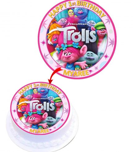 Troll Personalised Round Edible Cake Topper Decoration Images