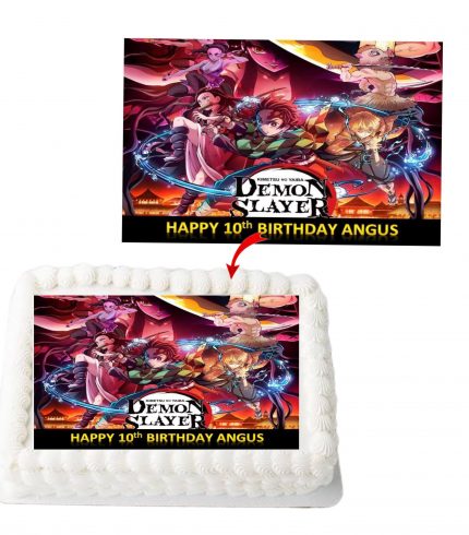 Demon Slayer Personalized Edible A4 Rectangle Size Birthday Cake Topper Decoration Images