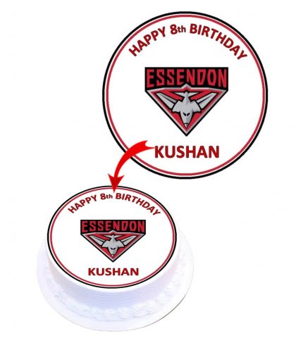 AFL Essendon Bomber Personalised Round Edible Cake Topper Decoration Images