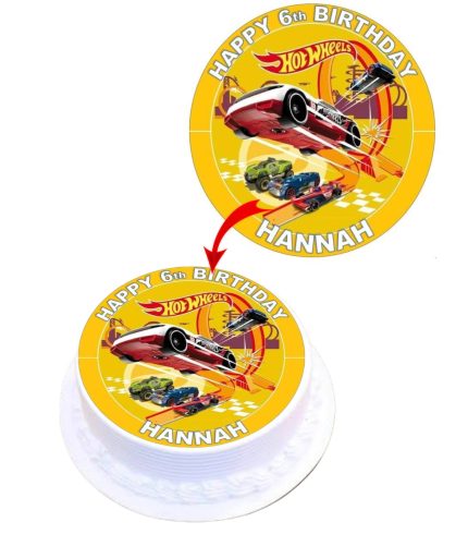 Hot Wheels Personalized Edible Round Cake Topper Decoration Images