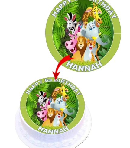 Jungle Animal Personalized Edible Round Cake Topper Decoration Images